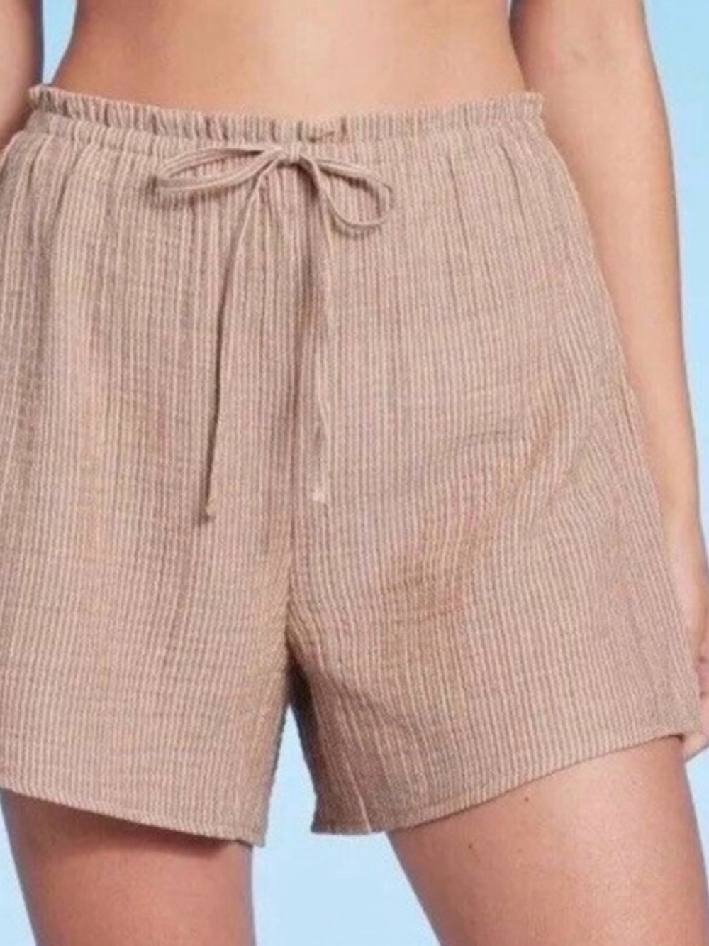 5/$25 Kona Sol Beige and White Striped Faux Drawstring Shorts
